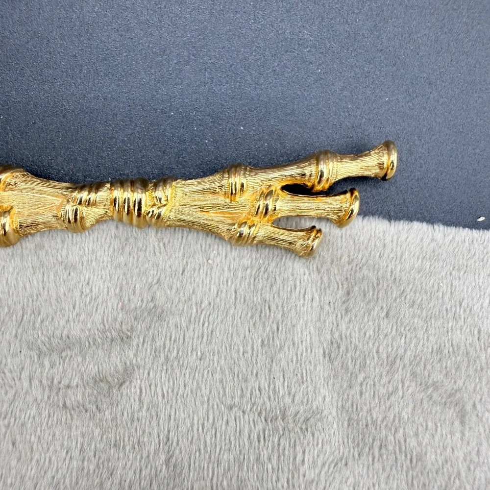 Vintage Monet Brooch Bamboo Gold Tone